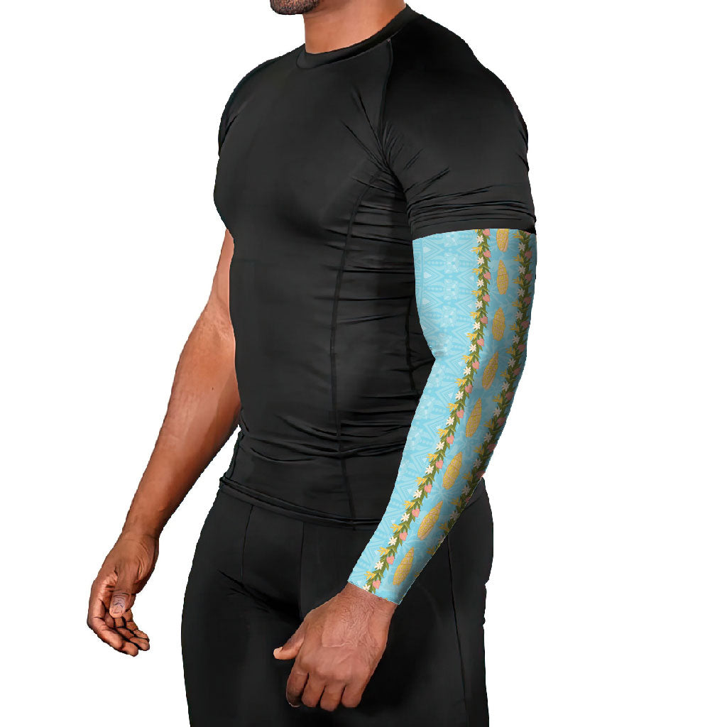 Hawaii Shell Tiare Anthurium Heliconia Lei Arm Sleeves With Tapa Pattern Baby Blue