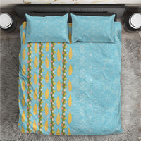 Hawaii Shell Tiare Anthurium Heliconia Lei Bedding Set With Tapa Pattern Baby Blue