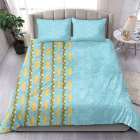 Hawaii Shell Tiare Anthurium Heliconia Lei Bedding Set With Tapa Pattern Baby Blue
