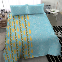 Hawaii Shell Tiare Anthurium Heliconia Lei Bedding Set With Tapa Pattern Baby Blue