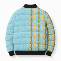 Hawaii Shell Tiare Anthurium Heliconia Lei Bomber Puffer Jacket With Tapa Pattern Baby Blue