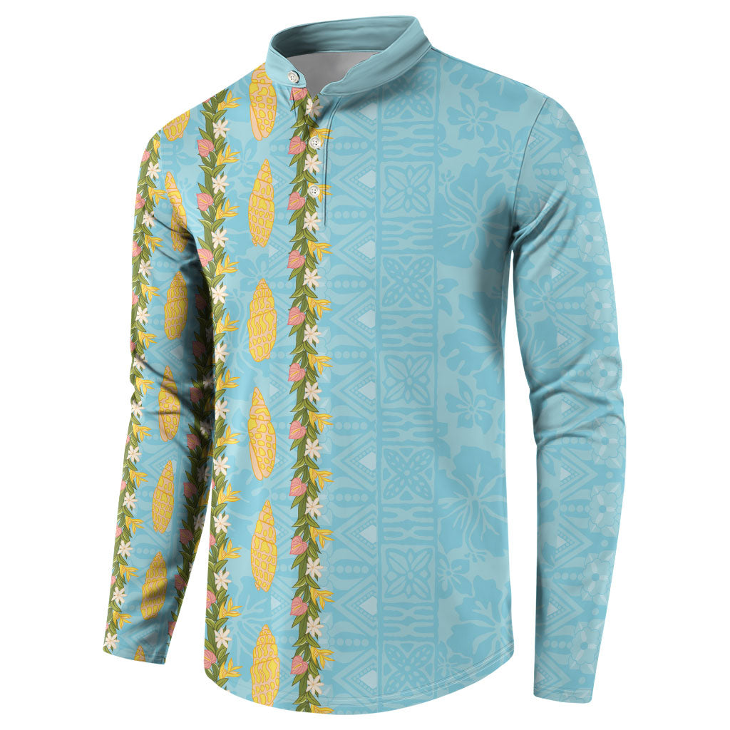 Hawaii Shell Tiare Anthurium Heliconia Lei Button Sweatshirt With Tapa Pattern Baby Blue