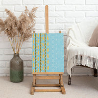Hawaii Shell Tiare Anthurium Heliconia Lei Canvas Wall Art With Tapa Pattern Baby Blue