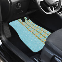 Hawaii Shell Tiare Anthurium Heliconia Lei Car Mats With Tapa Pattern Baby Blue