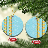 Hawaii Shell Tiare Anthurium Heliconia Lei Ceramic Ornament With Tapa Pattern Baby Blue LT05 Circle Blue - Polynesian Pride