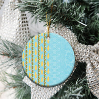 Hawaii Shell Tiare Anthurium Heliconia Lei Ceramic Ornament With Tapa Pattern Baby Blue LT05 - Polynesian Pride