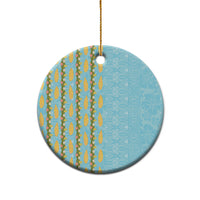 Hawaii Shell Tiare Anthurium Heliconia Lei Ceramic Ornament With Tapa Pattern Baby Blue LT05 - Polynesian Pride