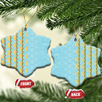 Hawaii Shell Tiare Anthurium Heliconia Lei Ceramic Ornament With Tapa Pattern Baby Blue LT05 Snow Flake Blue - Polynesian Pride