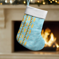 Hawaii Shell Tiare Anthurium Heliconia Lei Christmas Stocking With Tapa Pattern Baby Blue