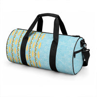 Hawaii Shell Tiare Anthurium Heliconia Lei Duffle Bag With Tapa Pattern Baby Blue LT05 - Polynesian Pride