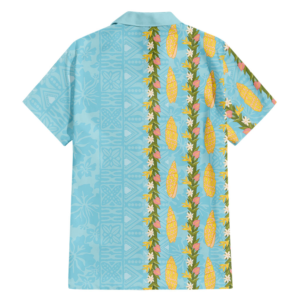 Hawaii Shell Tiare Anthurium Heliconia Lei Family Matching Off Shoulder Maxi Dress and Hawaiian Shirt With Tapa Pattern Baby Blue