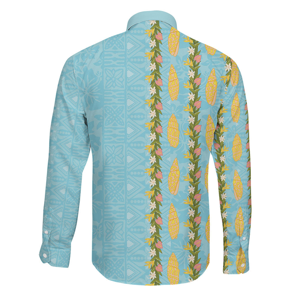 Hawaii Shell Tiare Anthurium Heliconia Lei Family Matching Summer Maxi Dress and Hawaiian Shirt With Tapa Pattern Baby Blue