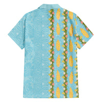 Hawaii Shell Tiare Anthurium Heliconia Lei Hawaiian Shirt With Tapa Pattern Baby Blue