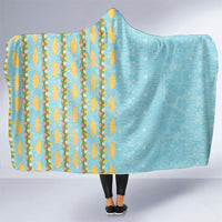 Hawaii Shell Tiare Anthurium Heliconia Lei Hooded Blanket With Tapa Pattern Baby Blue