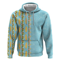 Hawaii Shell Tiare Anthurium Heliconia Lei Hoodie With Tapa Pattern Baby Blue