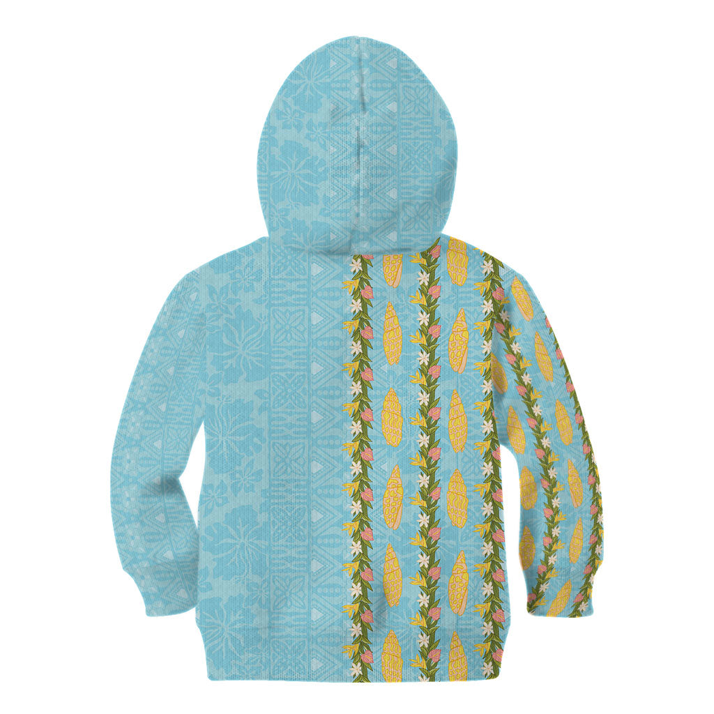 Hawaii Shell Tiare Anthurium Heliconia Lei Kid Hoodie With Tapa Pattern Baby Blue