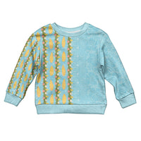Hawaii Shell Tiare Anthurium Heliconia Lei Kid Ugly Christmas Sweater With Tapa Pattern Baby Blue LT05 Kid Blue - Polynesian Pride