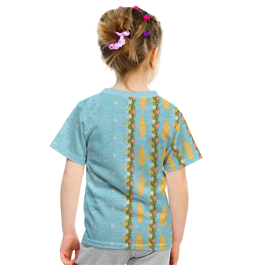 Hawaii Shell Tiare Anthurium Heliconia Lei Kid T Shirt With Tapa Pattern Baby Blue