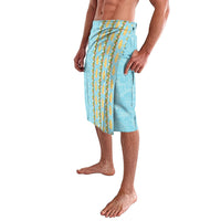 Hawaii Shell Tiare Anthurium Heliconia Lei Lavalava With Tapa Pattern Baby Blue