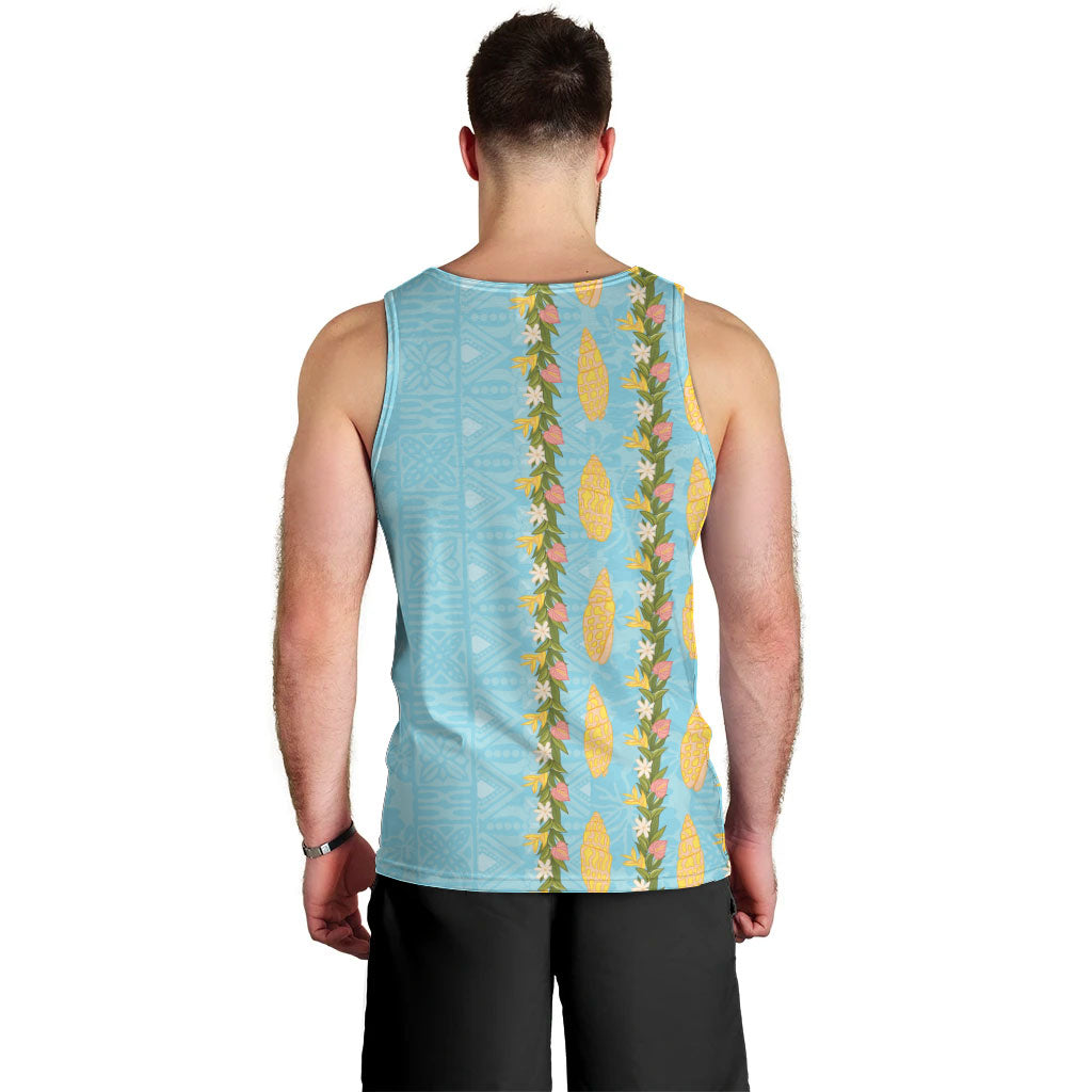 Hawaii Shell Tiare Anthurium Heliconia Lei Men Tank Top With Tapa Pattern Baby Blue