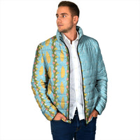 Hawaii Shell Tiare Anthurium Heliconia Lei Padded Jacket With Tapa Pattern Baby Blue