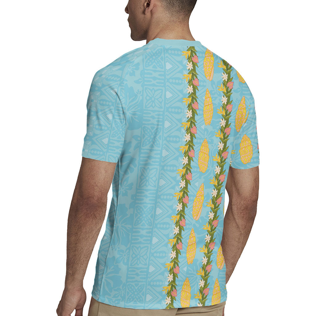 Hawaii Shell Tiare Anthurium Heliconia Lei Rugby Jersey With Tapa Pattern Baby Blue