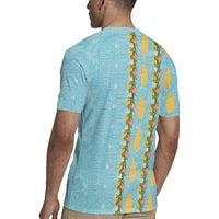 Hawaii Shell Tiare Anthurium Heliconia Lei Rugby Jersey With Tapa Pattern Baby Blue