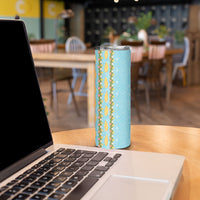 Hawaii Shell Tiare Anthurium Heliconia Lei Skinny Tumbler With Tapa Pattern Baby Blue