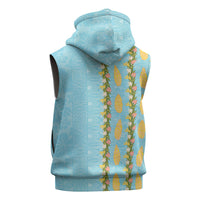 Hawaii Shell Tiare Anthurium Heliconia Lei Sleeveless Zip Hoodie With Tapa Pattern Baby Blue