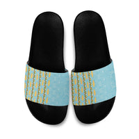 Hawaii Shell Tiare Anthurium Heliconia Lei Slide Sandals With Tapa Pattern Baby Blue