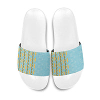 Hawaii Shell Tiare Anthurium Heliconia Lei Slide Sandals With Tapa Pattern Baby Blue
