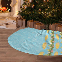 Hawaii Shell Tiare Anthurium Heliconia Lei Tree Skirt With Tapa Pattern Baby Blue