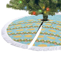 Hawaii Shell Tiare Anthurium Heliconia Lei Tree Skirt With Tapa Pattern Baby Blue