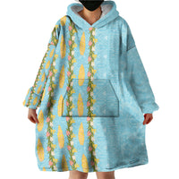 Hawaii Shell Tiare Anthurium Heliconia Lei Wearable Blanket Hoodie With Tapa Pattern Baby Blue