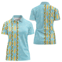 Hawaii Shell Tiare Anthurium Heliconia Lei Women Polo Shirt With Tapa Pattern Baby Blue