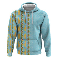 Hawaii Shell Tiare Anthurium Heliconia Lei Zip Hoodie With Tapa Pattern Baby Blue