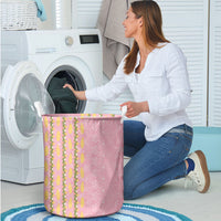 Hawaii Shell Tiare Anthurium Heliconia Lei Laundry Basket With Tapa Pattern Baby Pink