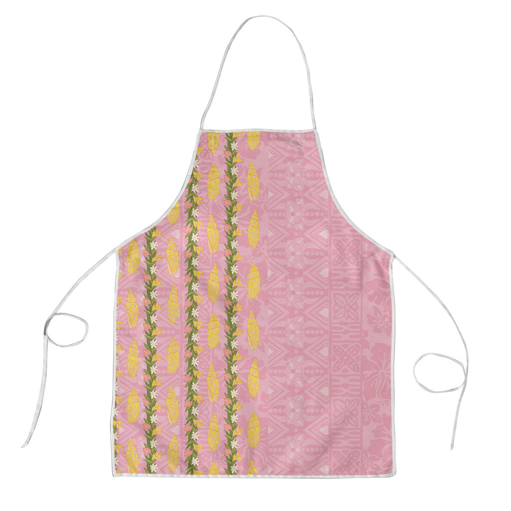 Hawaii Shell Tiare Anthurium Heliconia Lei Apron With Tapa Pattern Baby Pink
