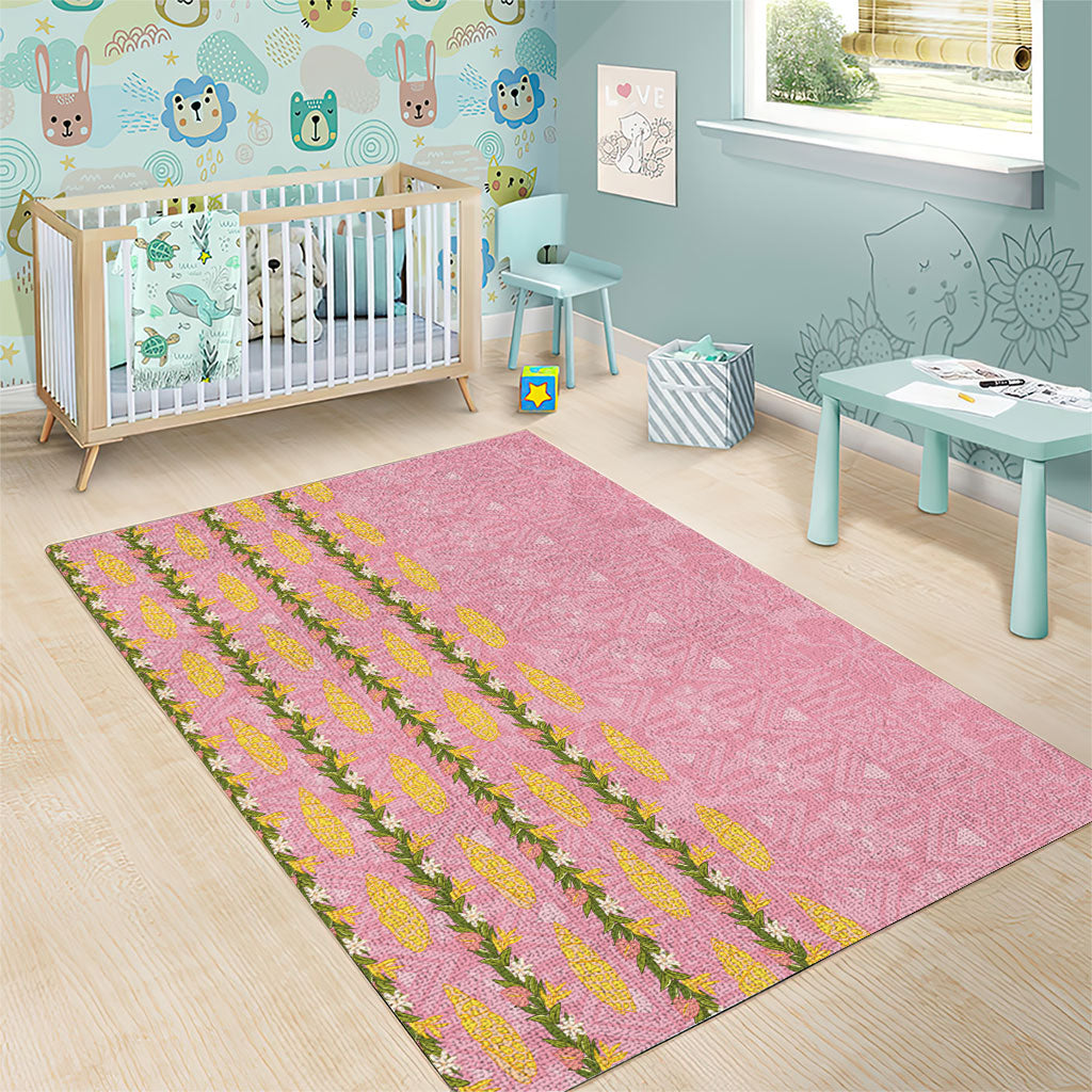 Hawaii Shell Tiare Anthurium Heliconia Lei Area Rug With Tapa Pattern Baby Pink