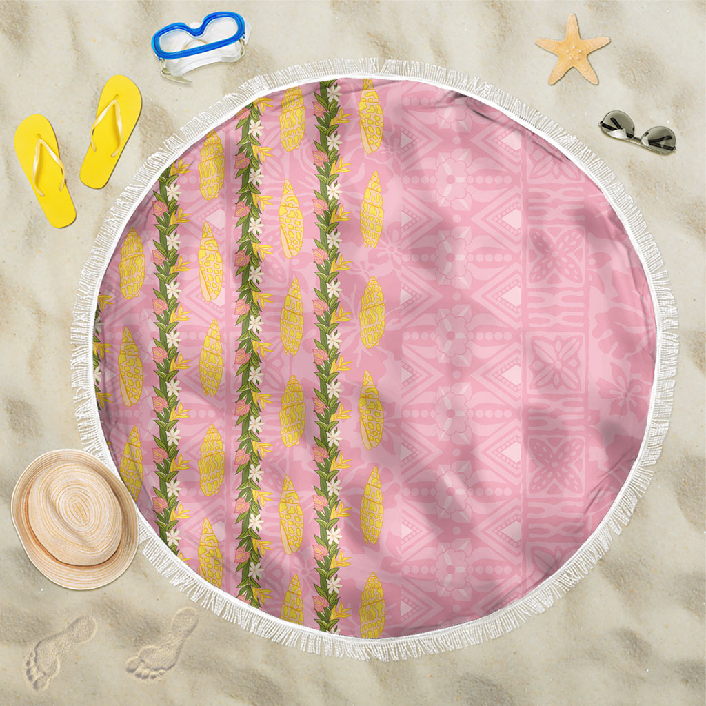 Hawaii Shell Tiare Anthurium Heliconia Lei Beach Blanket With Tapa Pattern Baby Pink LT05 One Size 150cm Pink - Polynesian Pride