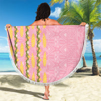 Hawaii Shell Tiare Anthurium Heliconia Lei Beach Blanket With Tapa Pattern Baby Pink