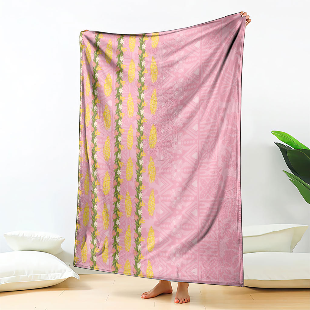 Hawaii Shell Tiare Anthurium Heliconia Lei Blanket With Tapa Pattern Baby Pink