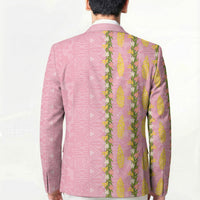 Hawaii Shell Tiare Anthurium Heliconia Lei Blazer With Tapa Pattern Baby Pink