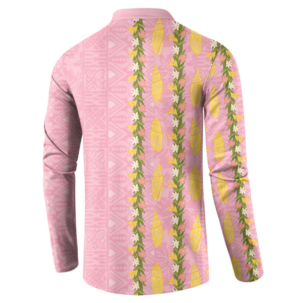 Hawaii Shell Tiare Anthurium Heliconia Lei Button Sweatshirt With Tapa Pattern Baby Pink
