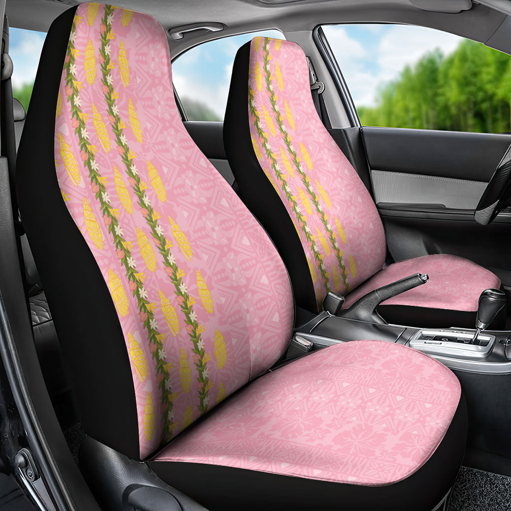 Hawaii Shell Tiare Anthurium Heliconia Lei Car Seat Cover With Tapa Pattern Baby Pink