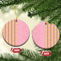 Hawaii Shell Tiare Anthurium Heliconia Lei Ceramic Ornament With Tapa Pattern Baby Pink