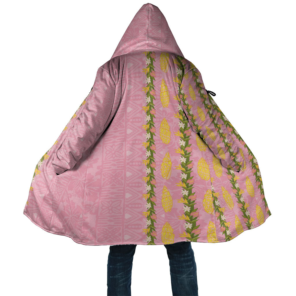 Hawaii Shell Tiare Anthurium Heliconia Lei Cloak With Tapa Pattern Baby Pink LT05 Unisex Pink - Polynesian Pride