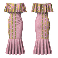 Hawaii Shell Tiare Anthurium Heliconia Lei Couples Matching Mermaid Dress and Hawaiian Shirt With Tapa Pattern Baby Pink LT05 - Polynesian Pride