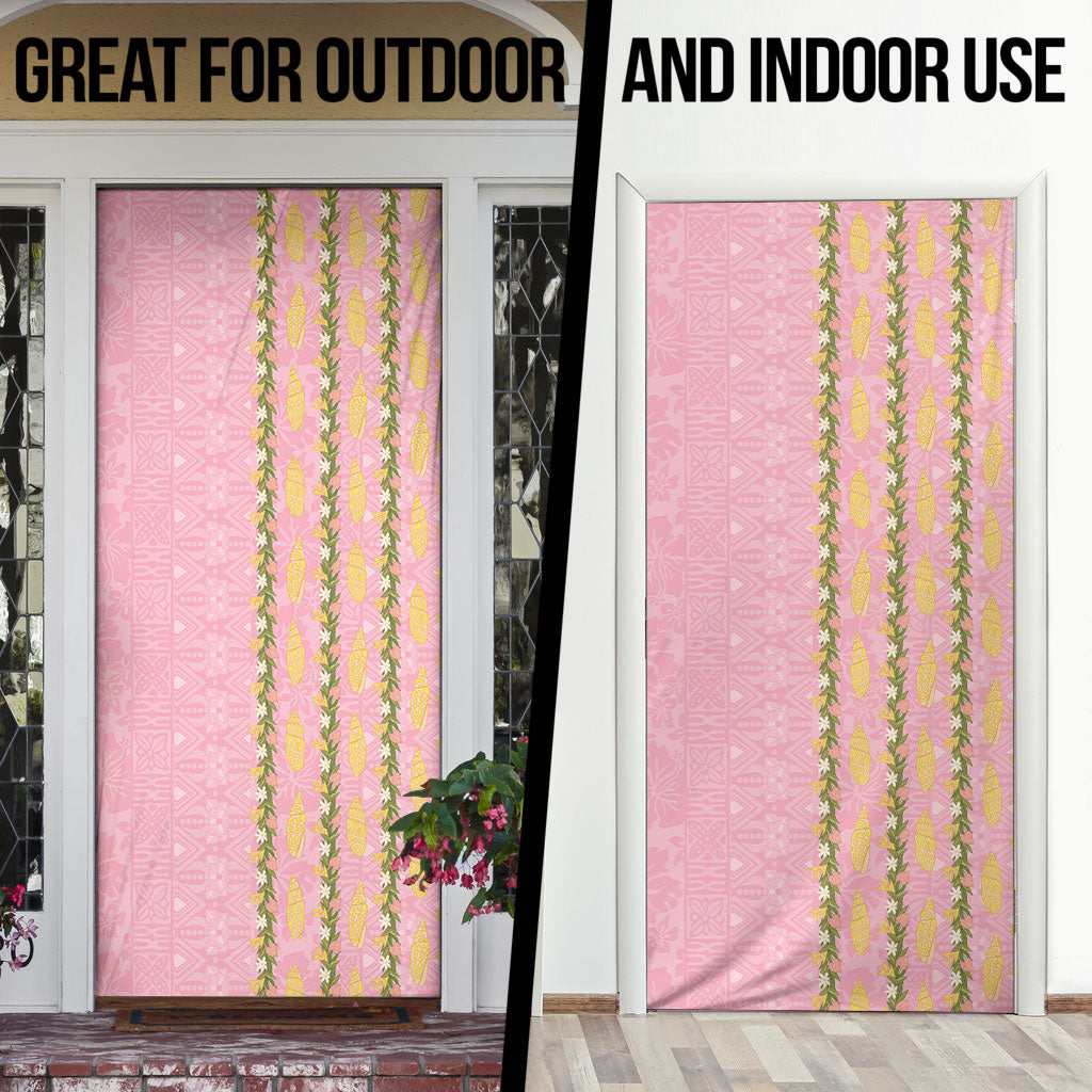 Hawaii Shell Tiare Anthurium Heliconia Lei Door Cover With Tapa Pattern Baby Pink