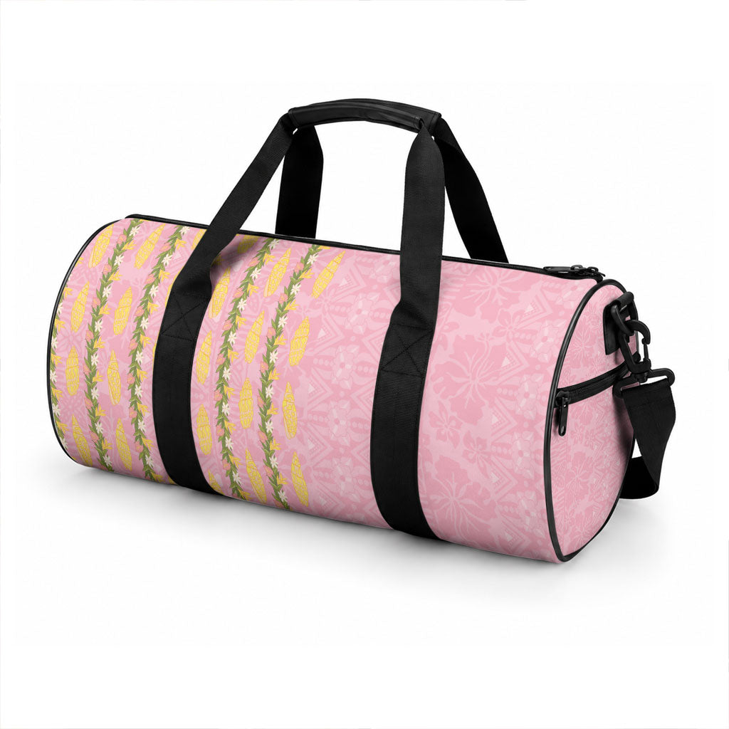 Hawaii Shell Tiare Anthurium Heliconia Lei Duffle Bag With Tapa Pattern Baby Pink LT05 - Polynesian Pride